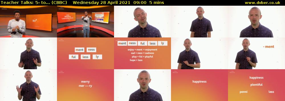 Teacher Talks: 5- to... (CBBC) Wednesday 28 April 2021 09:00 - 09:05