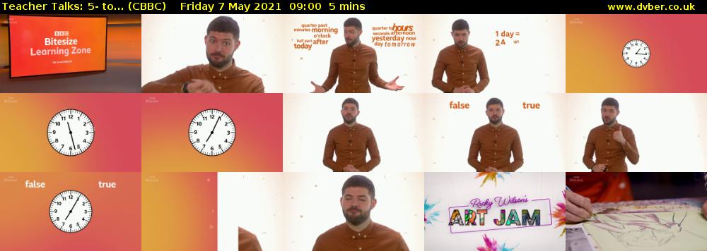 Teacher Talks: 5- to... (CBBC) Friday 7 May 2021 09:00 - 09:05