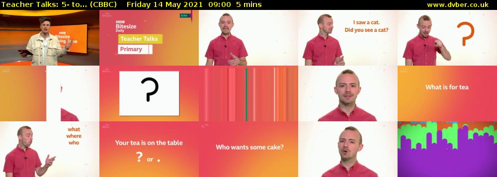 Teacher Talks: 5- to... (CBBC) Friday 14 May 2021 09:00 - 09:05