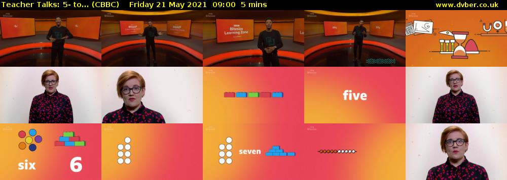 Teacher Talks: 5- to... (CBBC) Friday 21 May 2021 09:00 - 09:05
