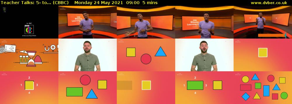 Teacher Talks: 5- to... (CBBC) Monday 24 May 2021 09:00 - 09:05