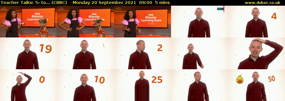 Teacher Talks: 5- to... (CBBC) Monday 20 September 2021 09:00 - 09:05