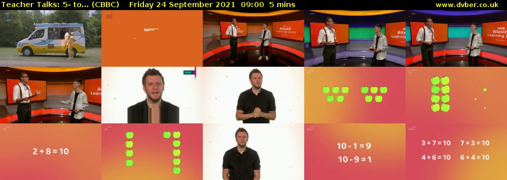 Teacher Talks: 5- to... (CBBC) Friday 24 September 2021 09:00 - 09:05