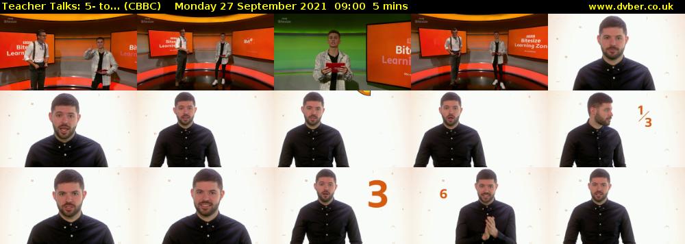 Teacher Talks: 5- to... (CBBC) Monday 27 September 2021 09:00 - 09:05