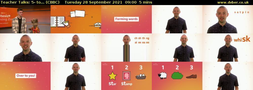 Teacher Talks: 5- to... (CBBC) Tuesday 28 September 2021 09:00 - 09:05