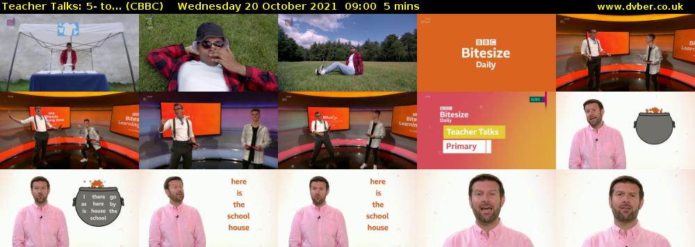 Teacher Talks: 5- to... (CBBC) Wednesday 20 October 2021 09:00 - 09:05