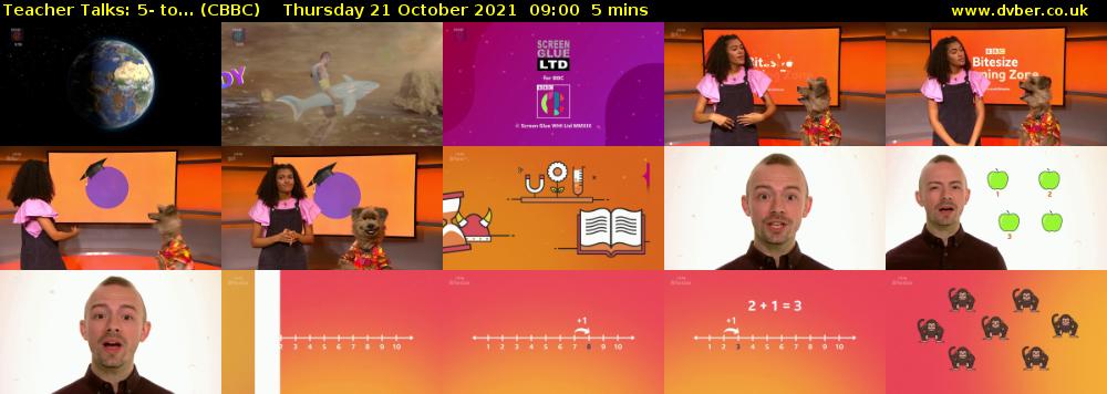 Teacher Talks: 5- to... (CBBC) Thursday 21 October 2021 09:00 - 09:05