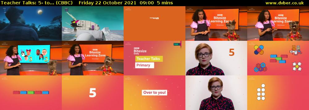Teacher Talks: 5- to... (CBBC) Friday 22 October 2021 09:00 - 09:05
