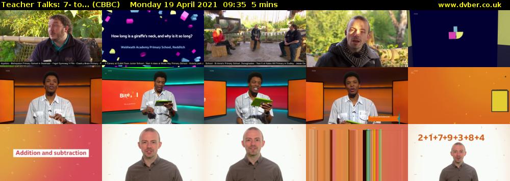 Teacher Talks: 7- to... (CBBC) Monday 19 April 2021 09:35 - 09:40