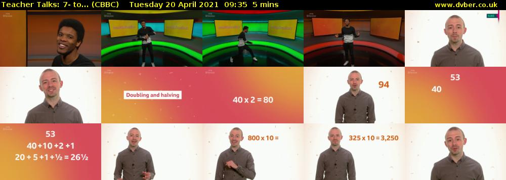 Teacher Talks: 7- to... (CBBC) Tuesday 20 April 2021 09:35 - 09:40