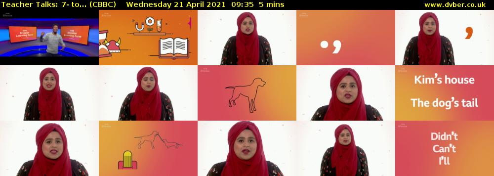 Teacher Talks: 7- to... (CBBC) Wednesday 21 April 2021 09:35 - 09:40