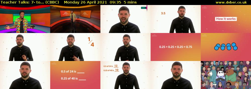 Teacher Talks: 7- to... (CBBC) Monday 26 April 2021 09:35 - 09:40