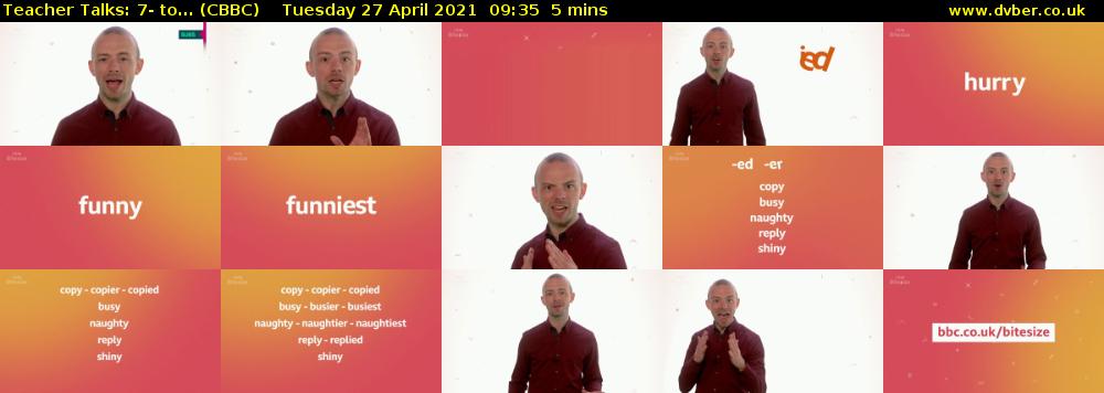 Teacher Talks: 7- to... (CBBC) Tuesday 27 April 2021 09:35 - 09:40