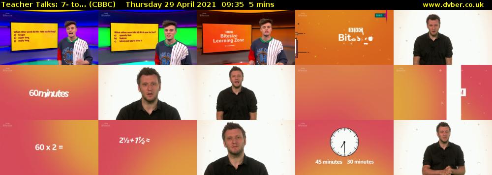 Teacher Talks: 7- to... (CBBC) Thursday 29 April 2021 09:35 - 09:40