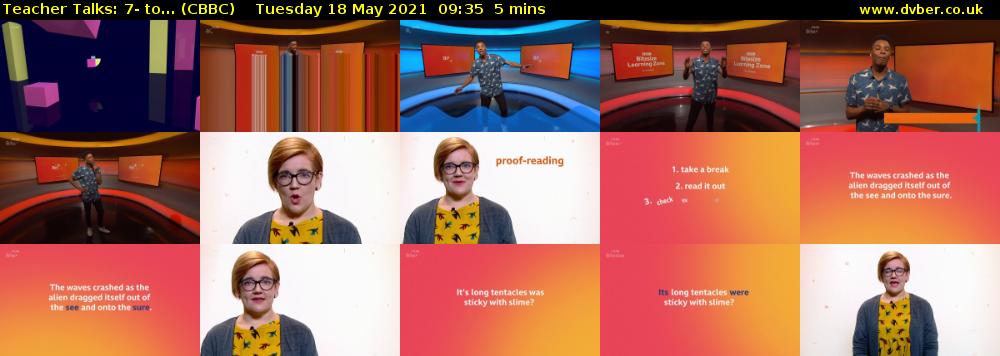 Teacher Talks: 7- to... (CBBC) Tuesday 18 May 2021 09:35 - 09:40