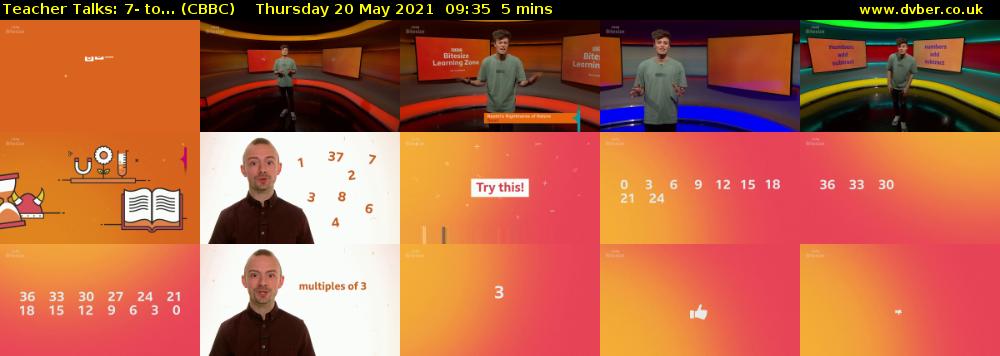 Teacher Talks: 7- to... (CBBC) Thursday 20 May 2021 09:35 - 09:40