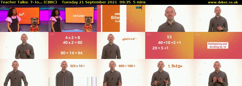 Teacher Talks: 7- to... (CBBC) Tuesday 21 September 2021 09:35 - 09:40