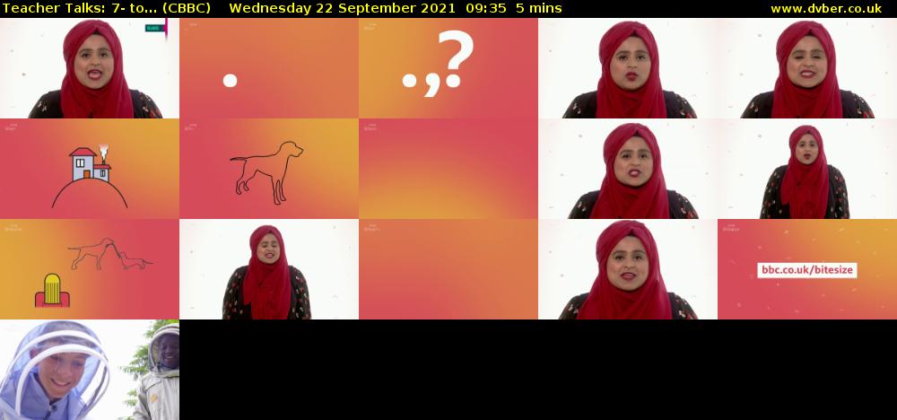 Teacher Talks: 7- to... (CBBC) Wednesday 22 September 2021 09:35 - 09:40