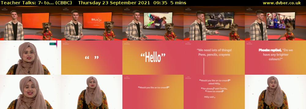 Teacher Talks: 7- to... (CBBC) Thursday 23 September 2021 09:35 - 09:40