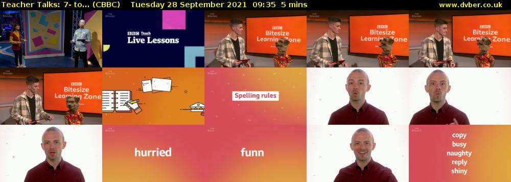Teacher Talks: 7- to... (CBBC) Tuesday 28 September 2021 09:35 - 09:40