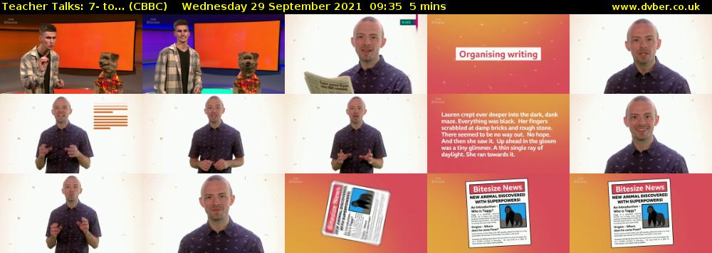Teacher Talks: 7- to... (CBBC) Wednesday 29 September 2021 09:35 - 09:40