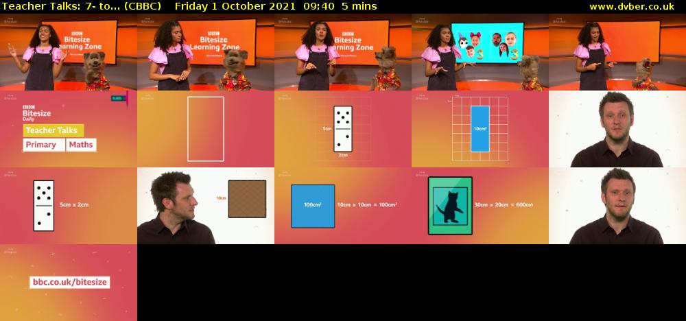 Teacher Talks: 7- to... (CBBC) Friday 1 October 2021 09:40 - 09:45