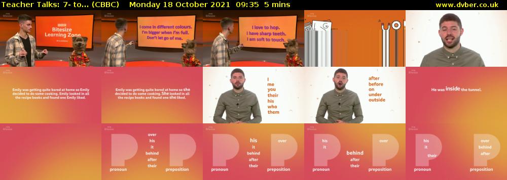 Teacher Talks: 7- to... (CBBC) Monday 18 October 2021 09:35 - 09:40