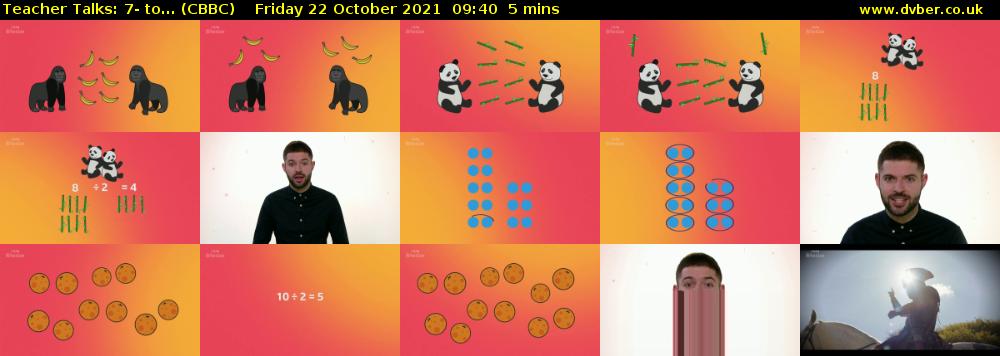 Teacher Talks: 7- to... (CBBC) Friday 22 October 2021 09:40 - 09:45