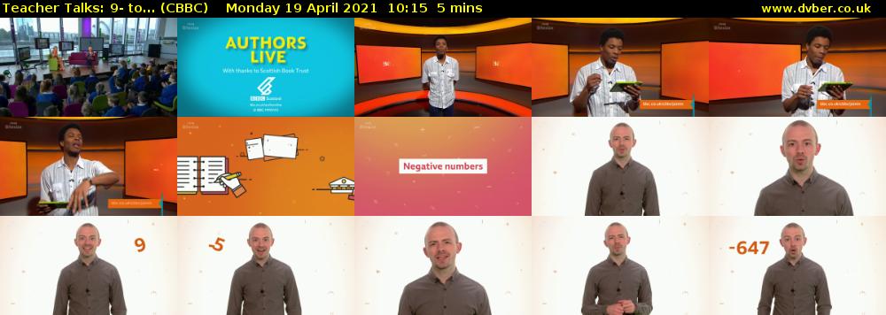 Teacher Talks: 9- to... (CBBC) Monday 19 April 2021 10:15 - 10:20