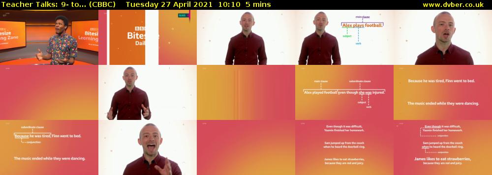 Teacher Talks: 9- to... (CBBC) Tuesday 27 April 2021 10:10 - 10:15