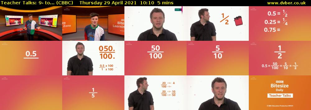Teacher Talks: 9- to... (CBBC) Thursday 29 April 2021 10:10 - 10:15
