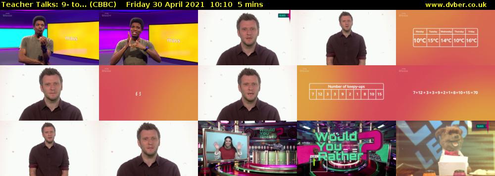 Teacher Talks: 9- to... (CBBC) Friday 30 April 2021 10:10 - 10:15