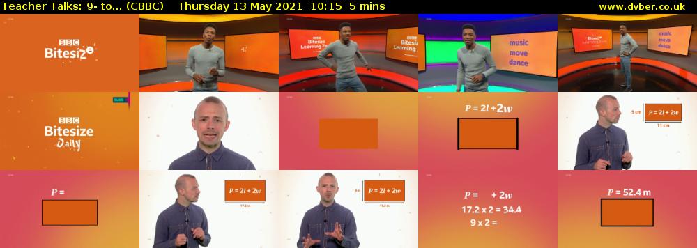 Teacher Talks: 9- to... (CBBC) Thursday 13 May 2021 10:15 - 10:20