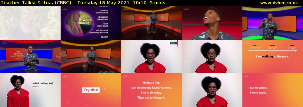 Teacher Talks: 9- to... (CBBC) Tuesday 18 May 2021 10:10 - 10:15