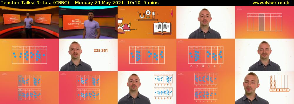 Teacher Talks: 9- to... (CBBC) Monday 24 May 2021 10:10 - 10:15