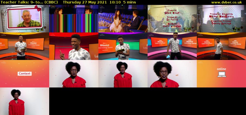 Teacher Talks: 9- to... (CBBC) Thursday 27 May 2021 10:10 - 10:15