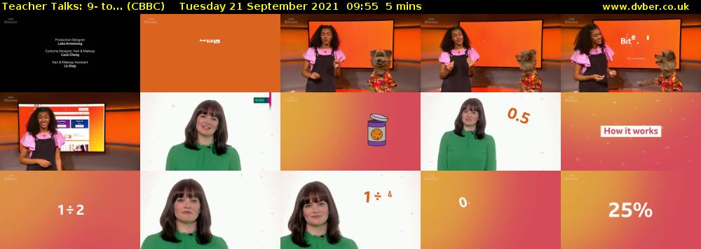 Teacher Talks: 9- to... (CBBC) Tuesday 21 September 2021 09:55 - 10:00
