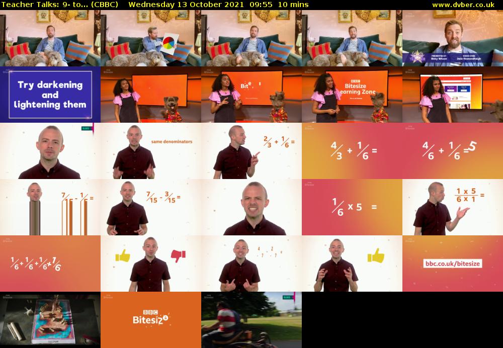 Teacher Talks: 9- to... (CBBC) Wednesday 13 October 2021 09:55 - 10:05