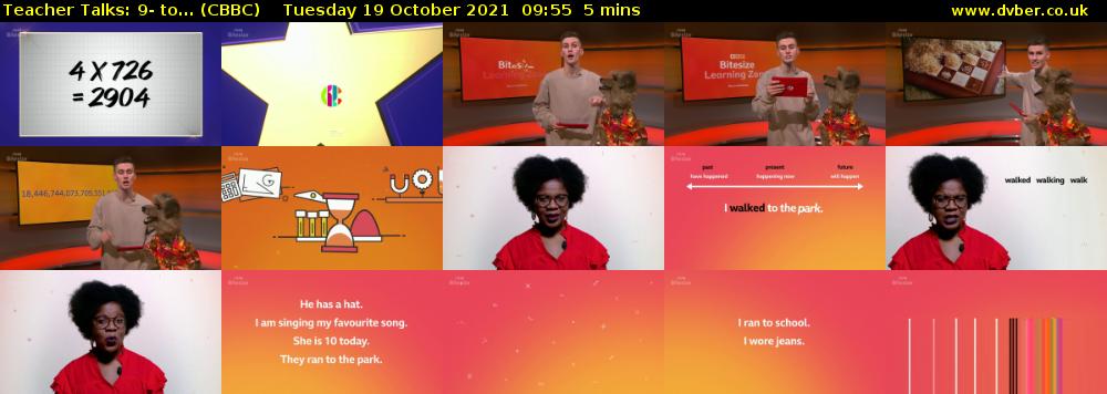 Teacher Talks: 9- to... (CBBC) Tuesday 19 October 2021 09:55 - 10:00
