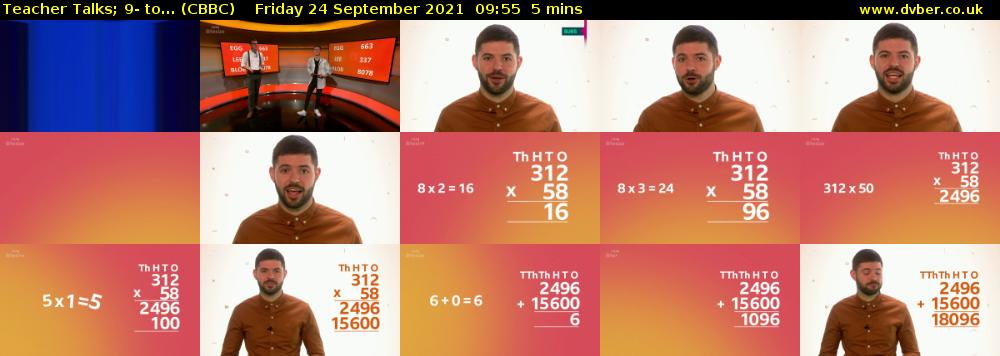 Teacher Talks; 9- to... (CBBC) Friday 24 September 2021 09:55 - 10:00
