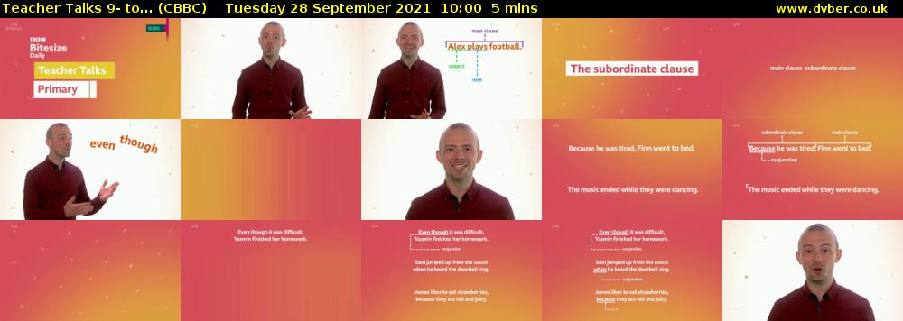 Teacher Talks 9- to... (CBBC) Tuesday 28 September 2021 10:00 - 10:05