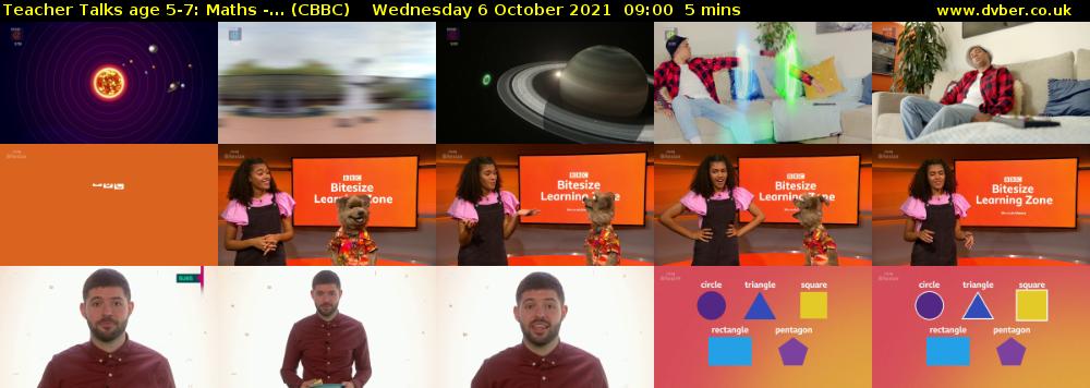 Teacher Talks age 5-7: Maths -... (CBBC) Wednesday 6 October 2021 09:00 - 09:05