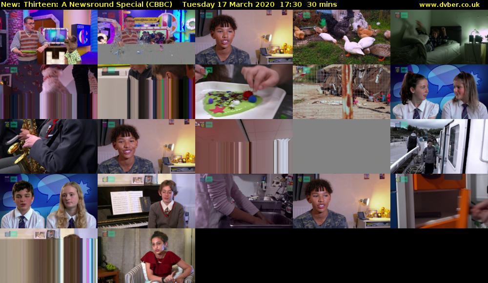 Thirteen: A Newsround Special (CBBC) Tuesday 17 March 2020 17:30 - 18:00