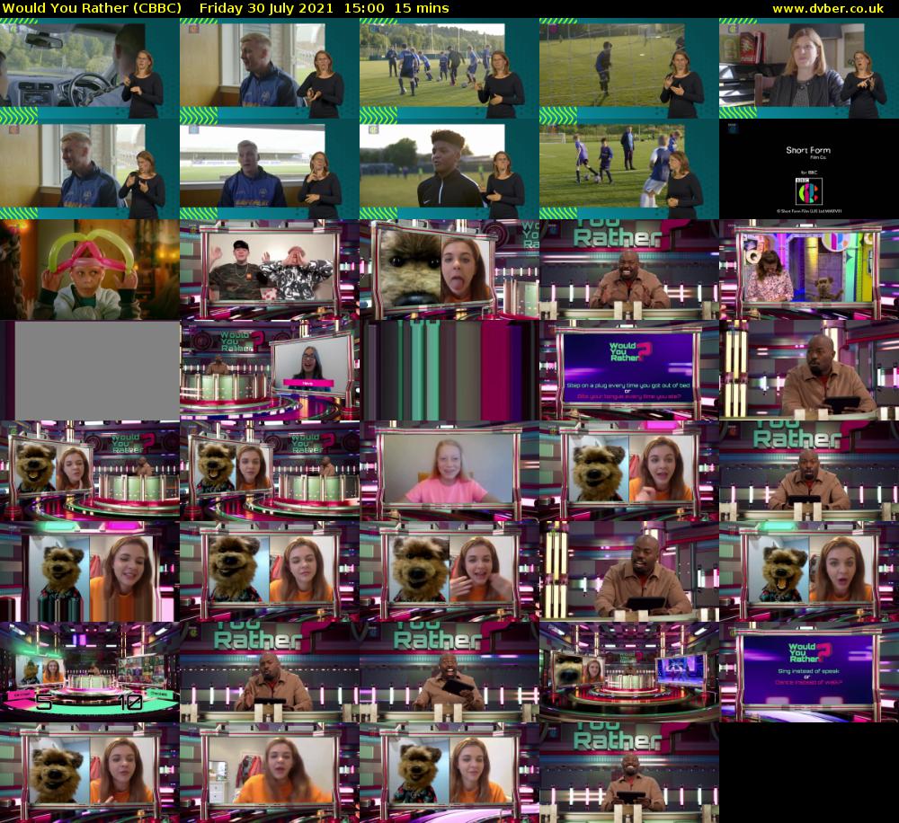 Would You Rather (CBBC) Friday 30 July 2021 15:00 - 15:15