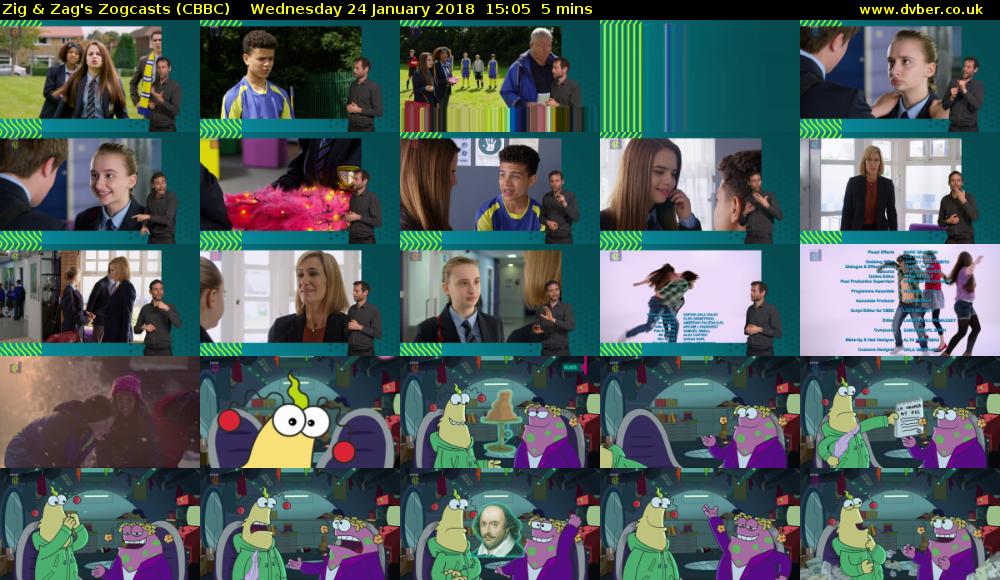 Zig & Zag's Zogcasts (CBBC) Wednesday 24 January 2018 15:05 - 15:10