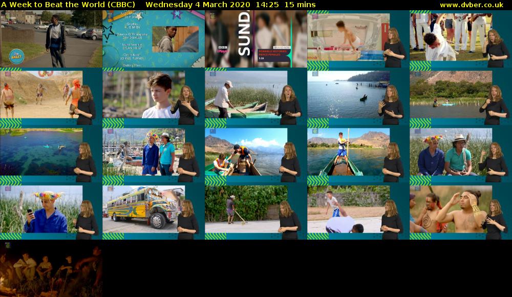 A Week to Beat the World (CBBC) Wednesday 4 March 2020 14:25 - 14:40