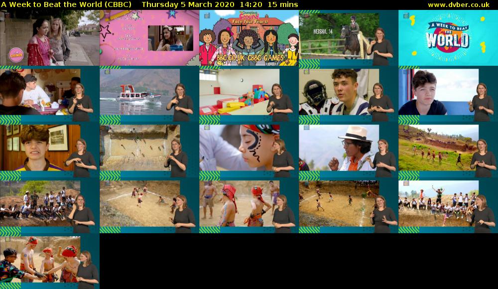 A Week to Beat the World (CBBC) Thursday 5 March 2020 14:20 - 14:35