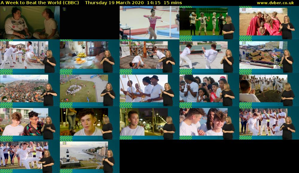 A Week to Beat the World (CBBC) Thursday 19 March 2020 14:15 - 14:30