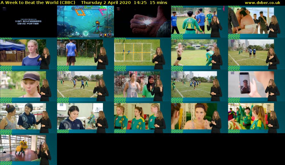 A Week to Beat the World (CBBC) Thursday 2 April 2020 14:25 - 14:40