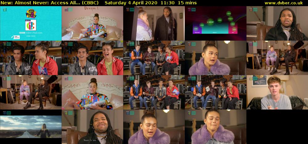 Almost Never: Access All... (CBBC) Saturday 4 April 2020 11:30 - 11:45